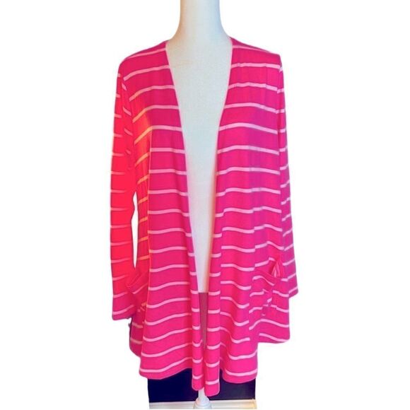 Lularoe Caroline A line Hot Pink Striped Cardigan - Picture 1 of 7